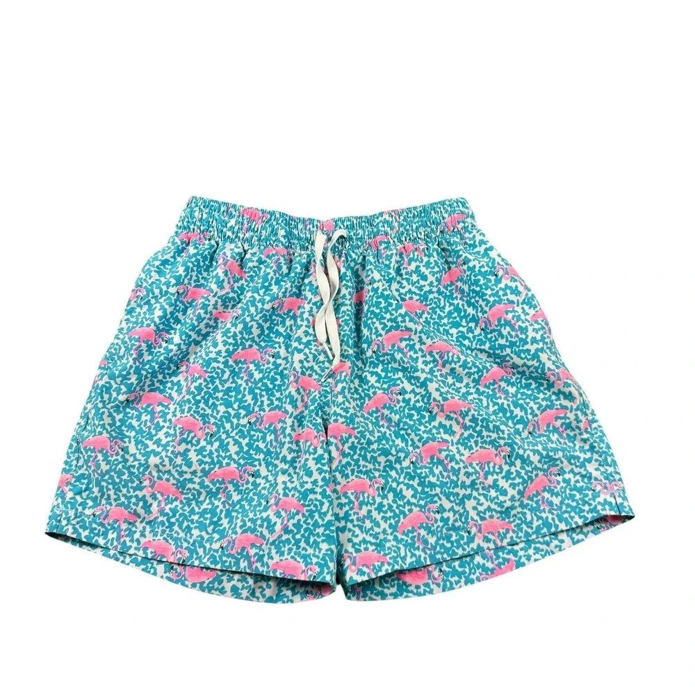 Chubbies Mens Blue Pink Flamingo Mesh Lined Swim Trunks Shorts 5.5 Inseam Small
